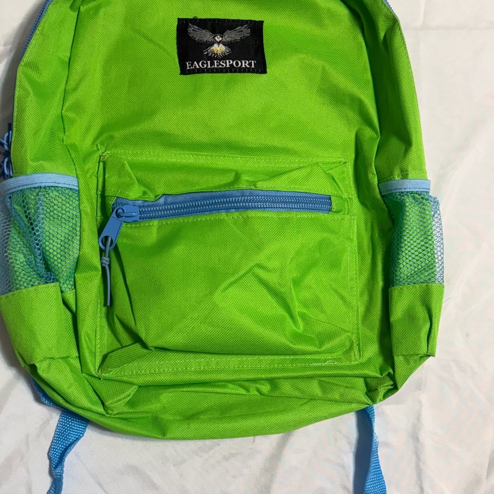 Kids Bright Green Backpack with Blue Accents